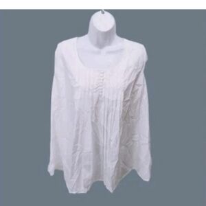 NWT Roaman's Babydoll Henley Sleeveless Top Blouse 22W White Casual #2500